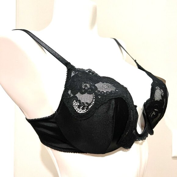 Vintage 80's Christian Dior Satin & Lace Bra In Black 36B NWT - Picture 3 of 9